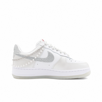 Custom Air Force 1 Light Beige Sliver-Grey Pearls Wedding Shoes