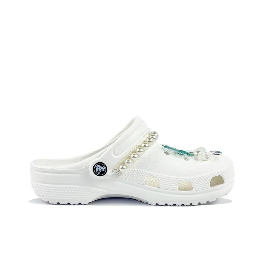 Custom Crocs White Pearls And Butterfly Decorations