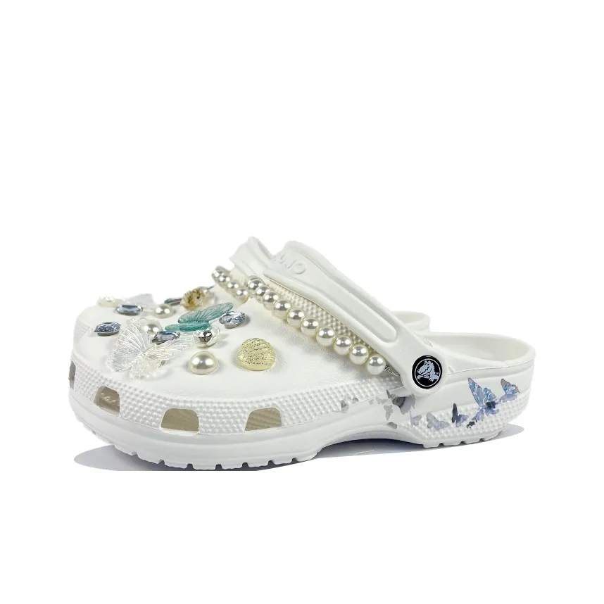 Custom Crocs White Pearls And Butterfly Decorations