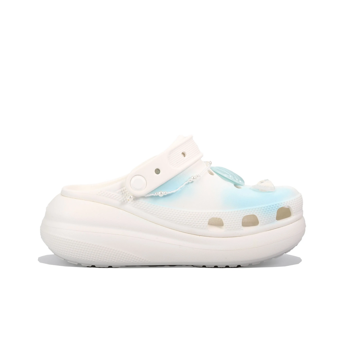 Custom Crocs White Light Blue With Ocean Pearl Shell