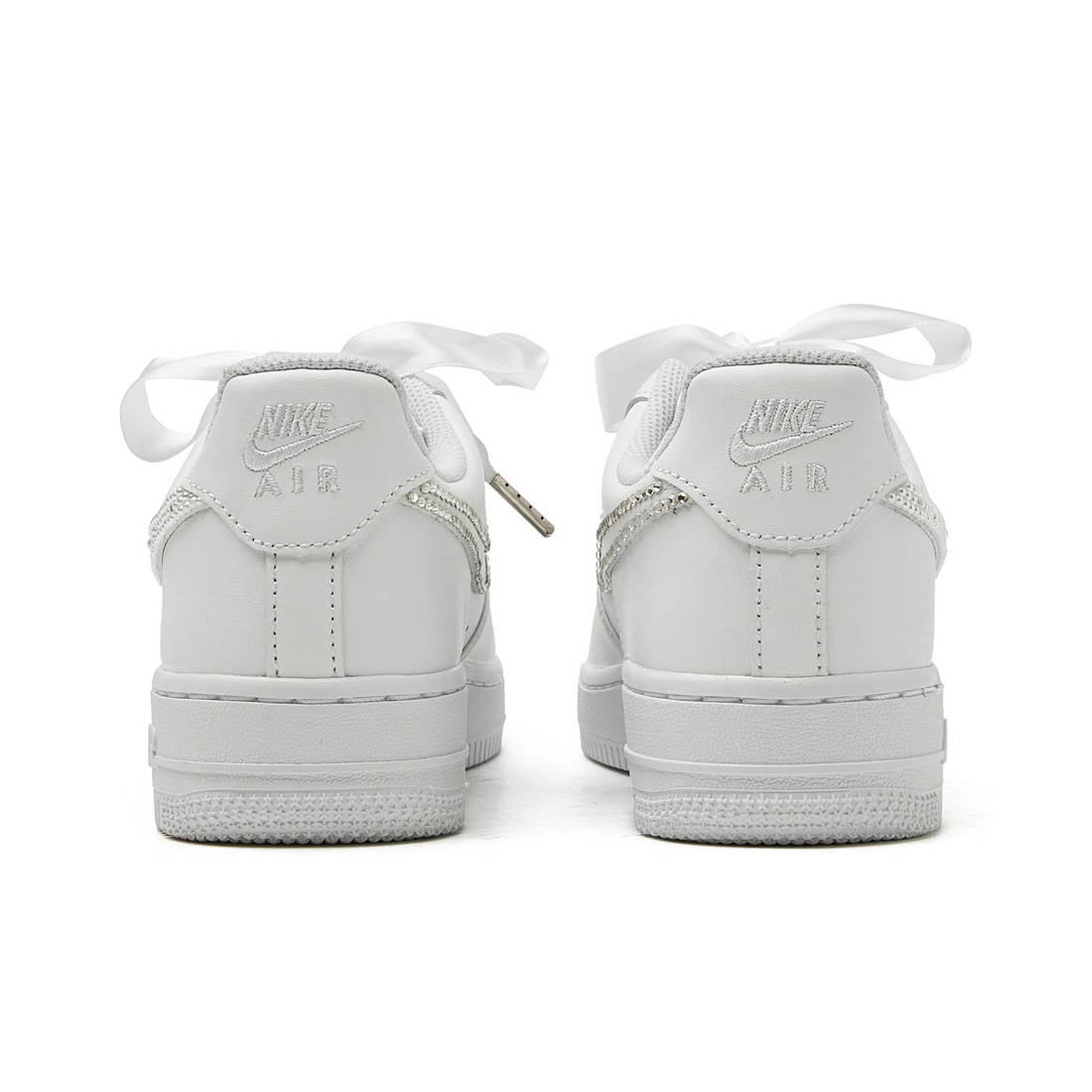 Custom Air Force 1 White Pearls And Diamonds Swoosh Wedding Shoes