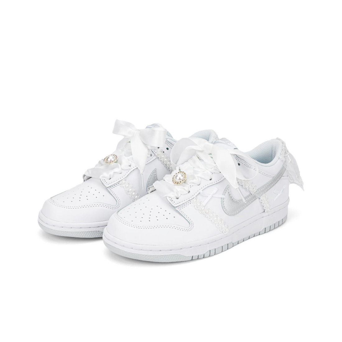 Custom Dunk White Lace Bow Wedding Shoes