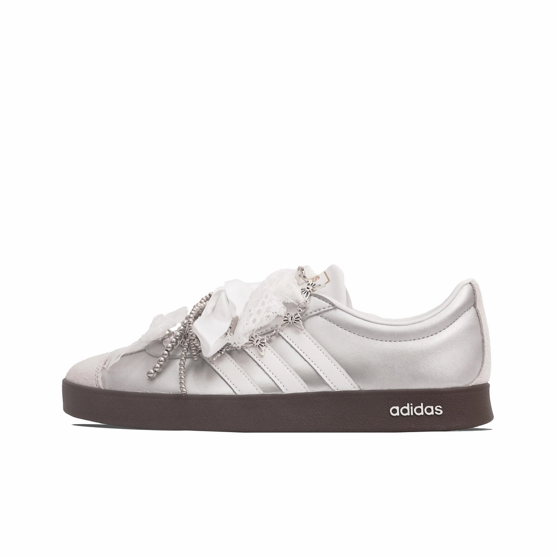 Sliver-grey White Lace Wedding Shoes - Adidas Samba Custom