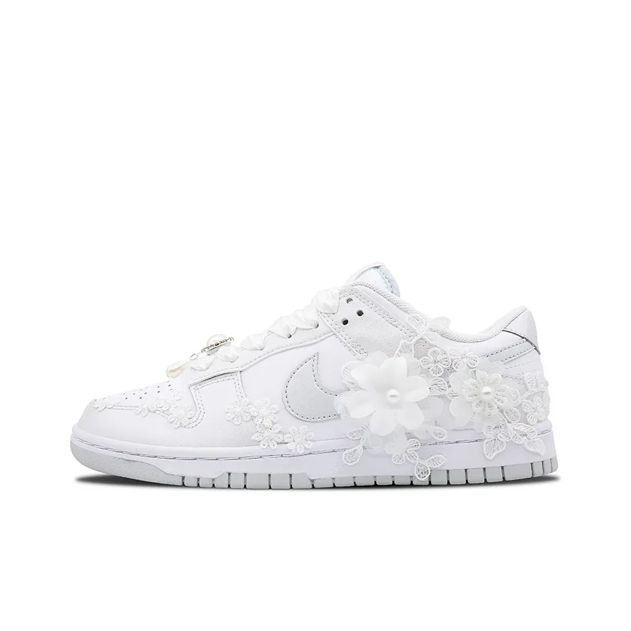 Custom Dunk White Embroidery Flowers Wedding Shoes