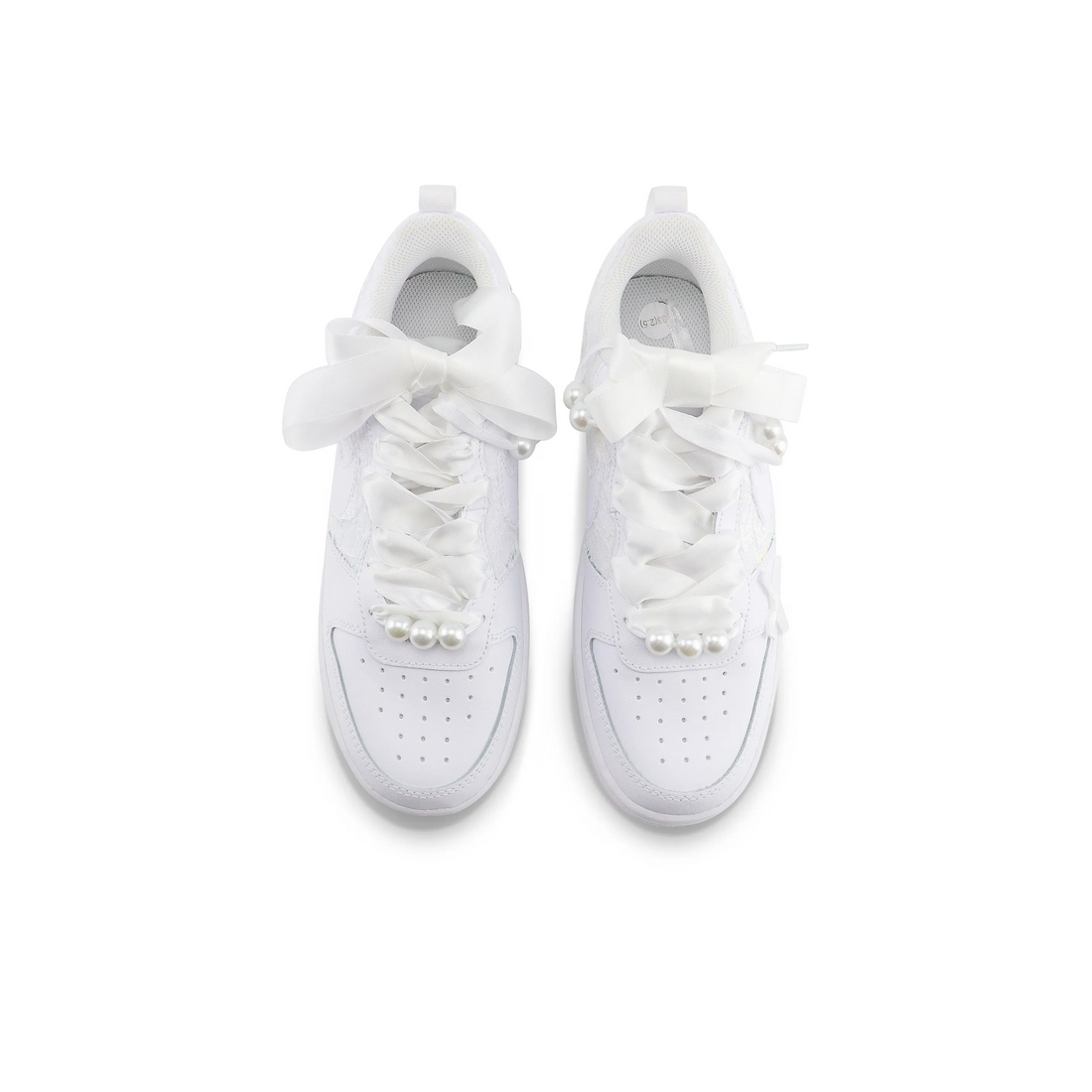 Custom Air Jordan 1 White Lace Pearls Bow Wedding Shoes