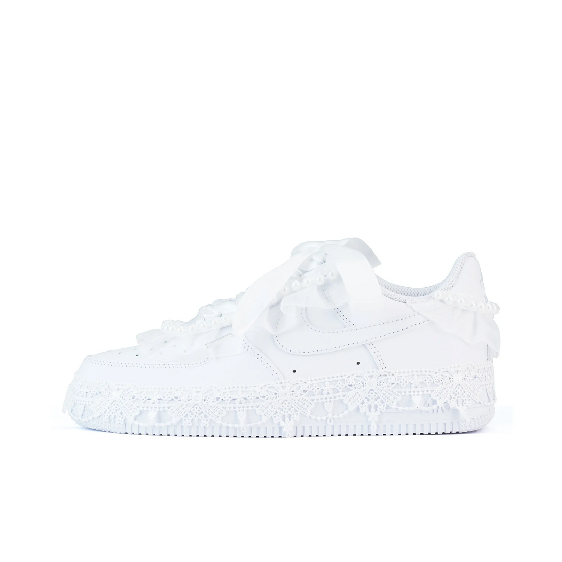Custom Air Force 1 White Lace Pearls Wedding Shoes