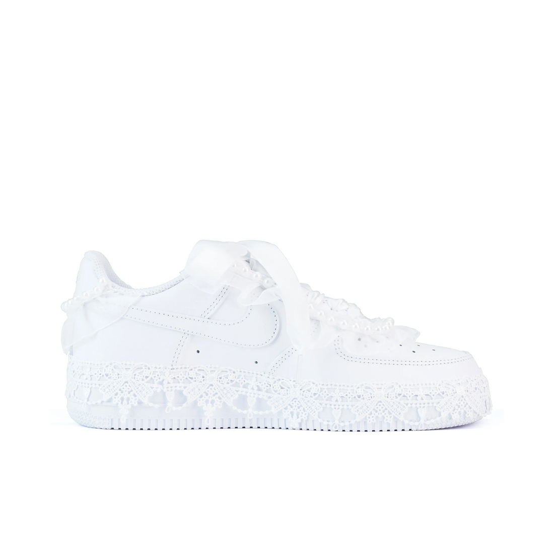 Custom Air Force 1 White Lace Pearls Wedding Shoes