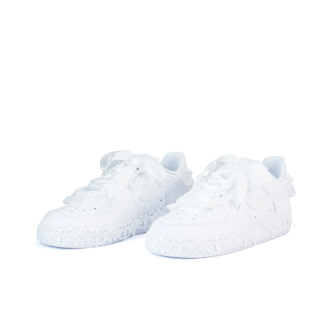 Custom Air Force 1 White Lace Pearls Wedding Shoes