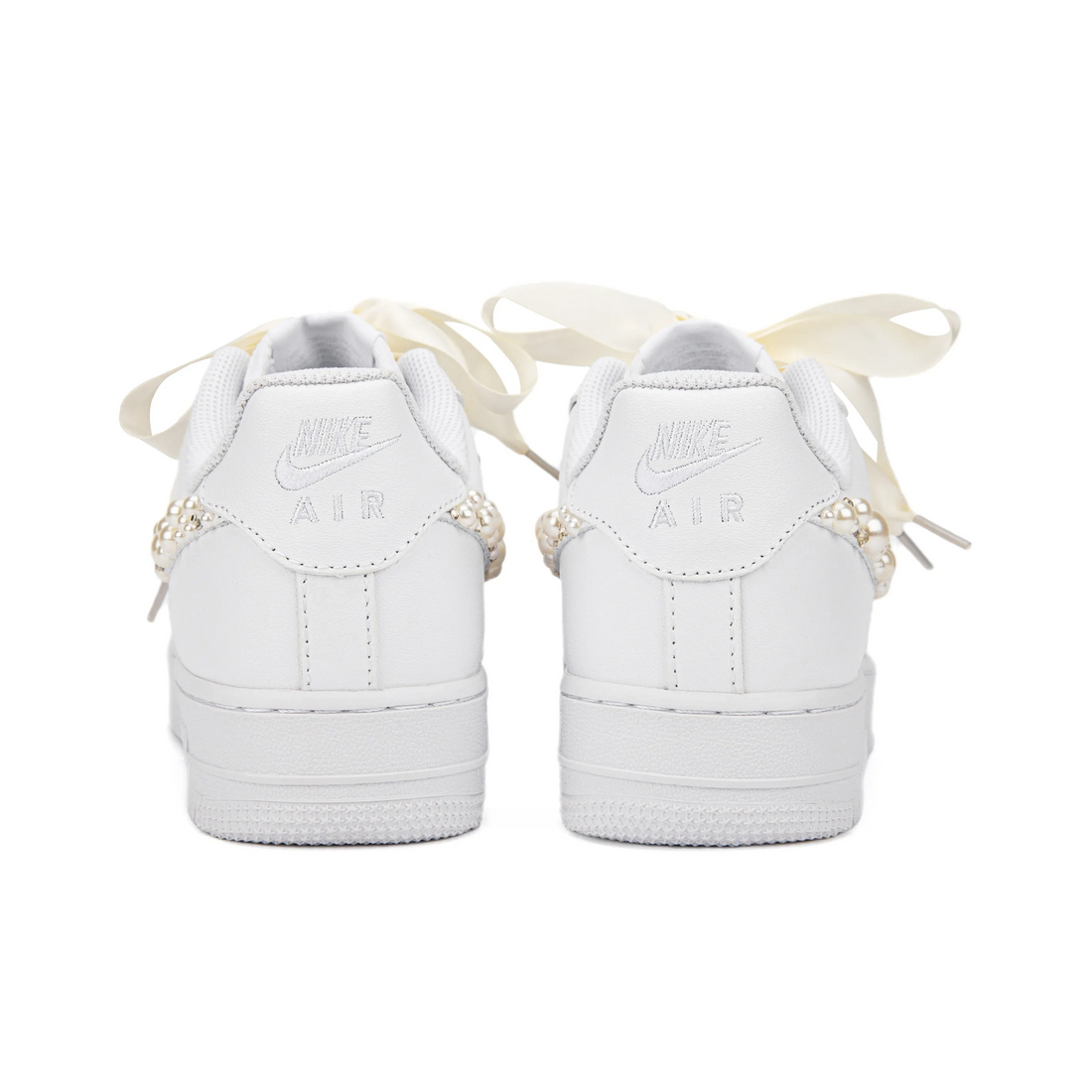 Custom Air Force 1 White Beige Pearls Diamonds Wedding Shoes