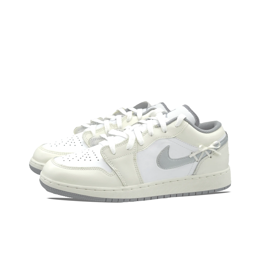 Custom Air Jordan 1 Beige Grey White Bow Wedding Shoes