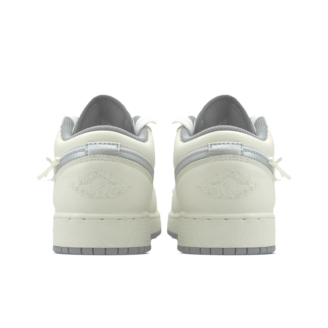 Custom Air Jordan 1 Beige Grey White Bow Wedding Shoes