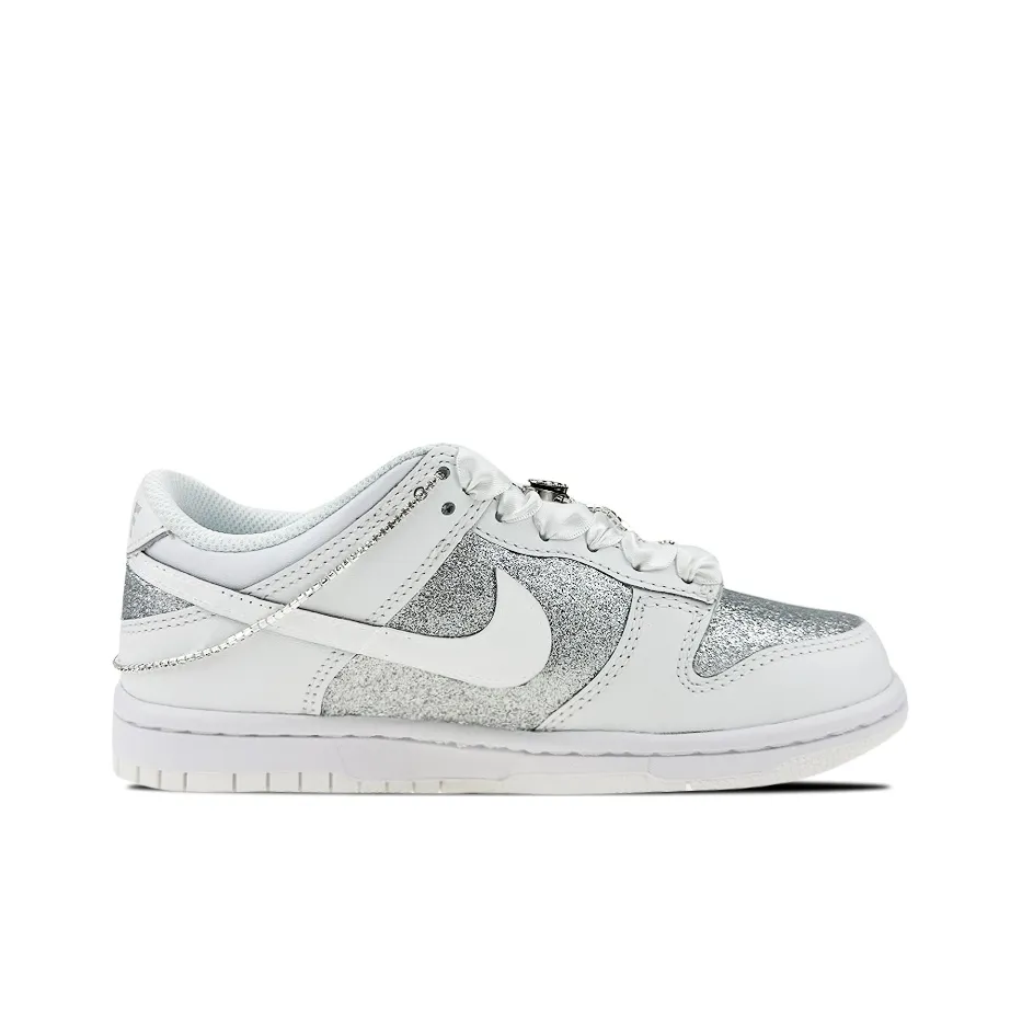 Custom Dunk White Sliver-Grey Bow Wedding Shoes