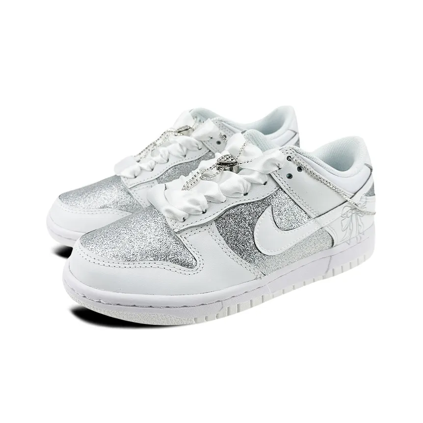Custom Dunk White Sliver-Grey Bow Wedding Shoes