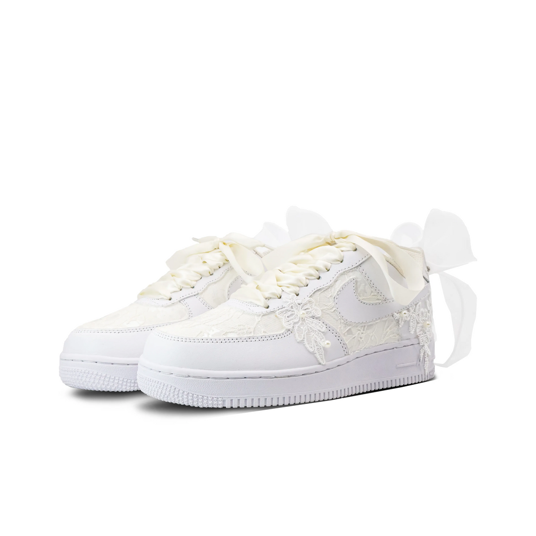 Custom Air Force 1 White Beige Flower Embroidery Wedding Shoes