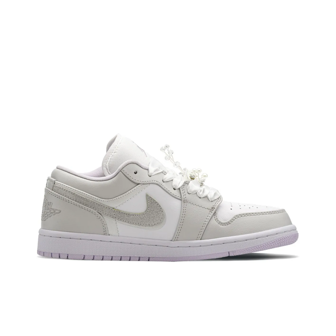 Custom Air Jordan 1 Light Grey White Flower Pattern&Embroidery Wedding Shoes