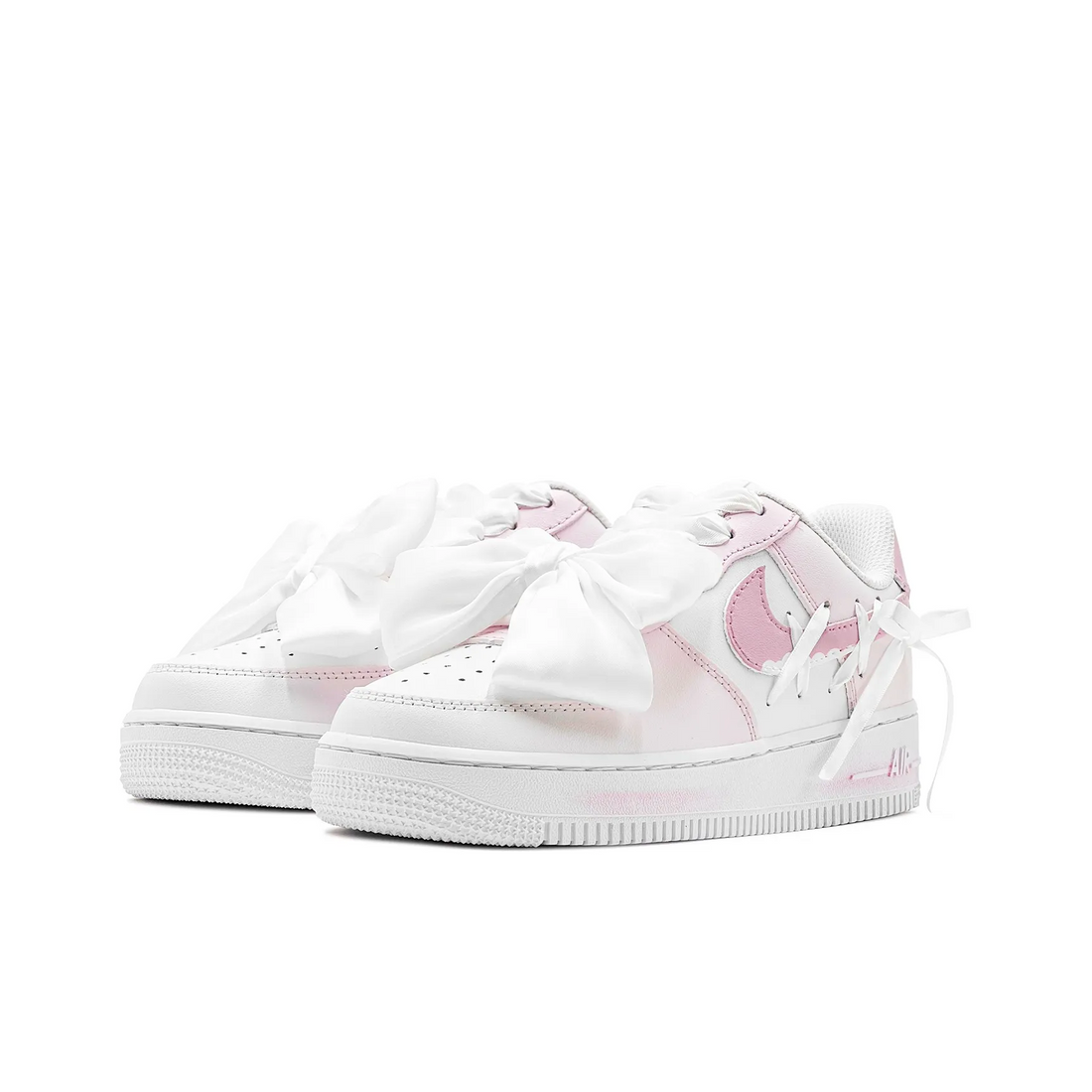 Custom Air Force 1 White Baby Pink Bow Wedding Shoes