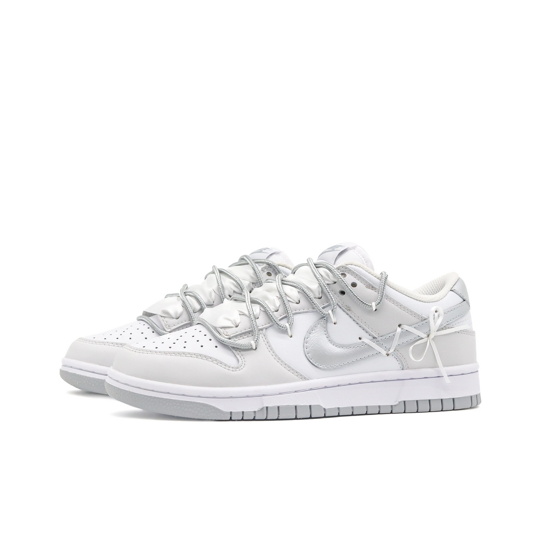 Custom Dunk Grey White Bow Wedding Shoes