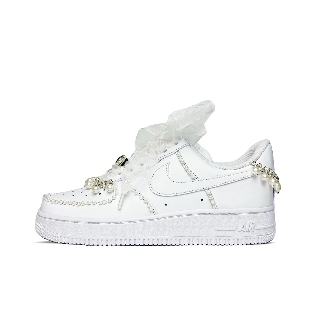Custom Air Force 1 White Pearls Lace Wedding Shoes