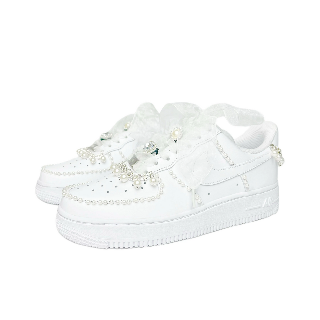 Custom Air Force 1 White Pearls Lace Wedding Shoes