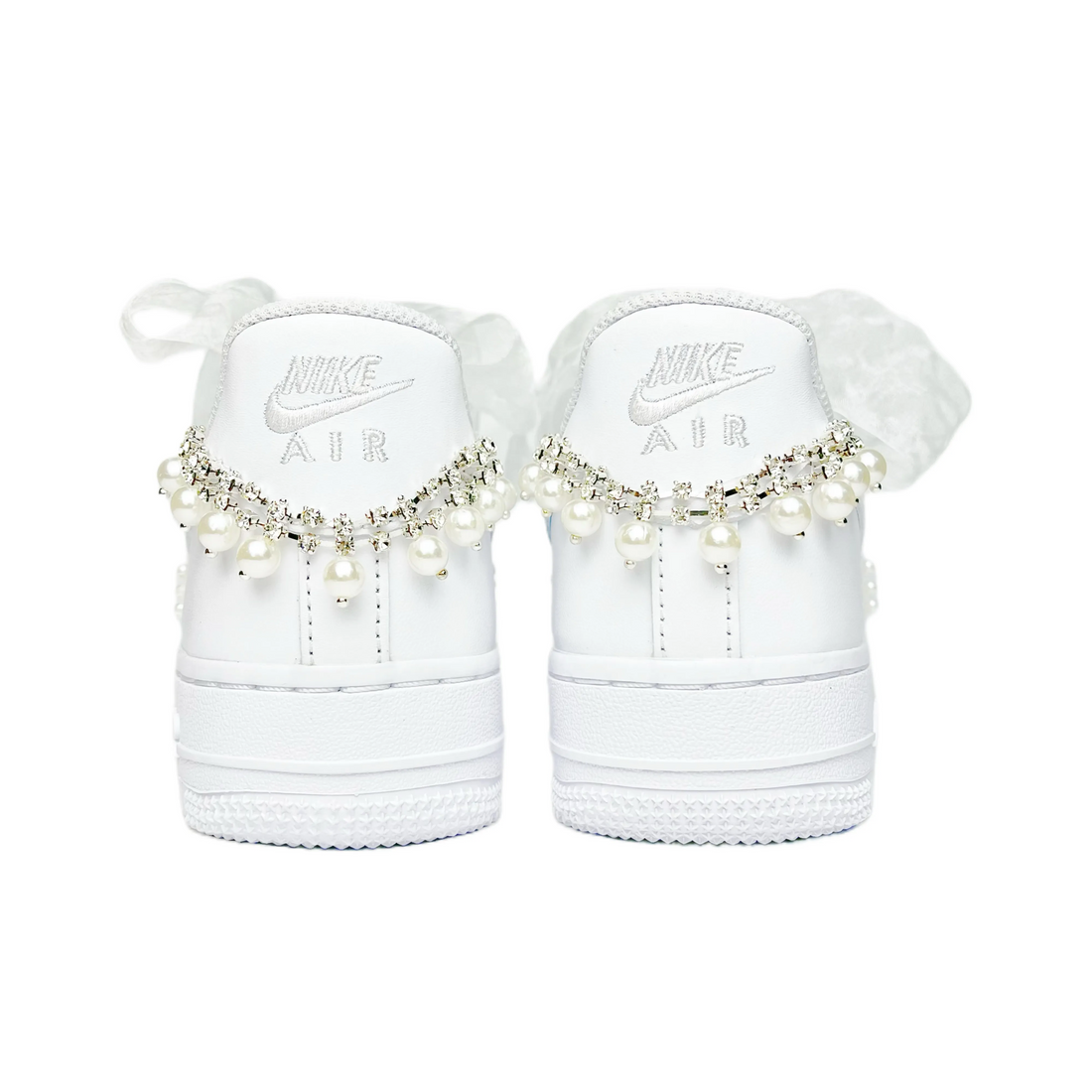 Custom Air Force 1 White Pearls Lace Wedding Shoes