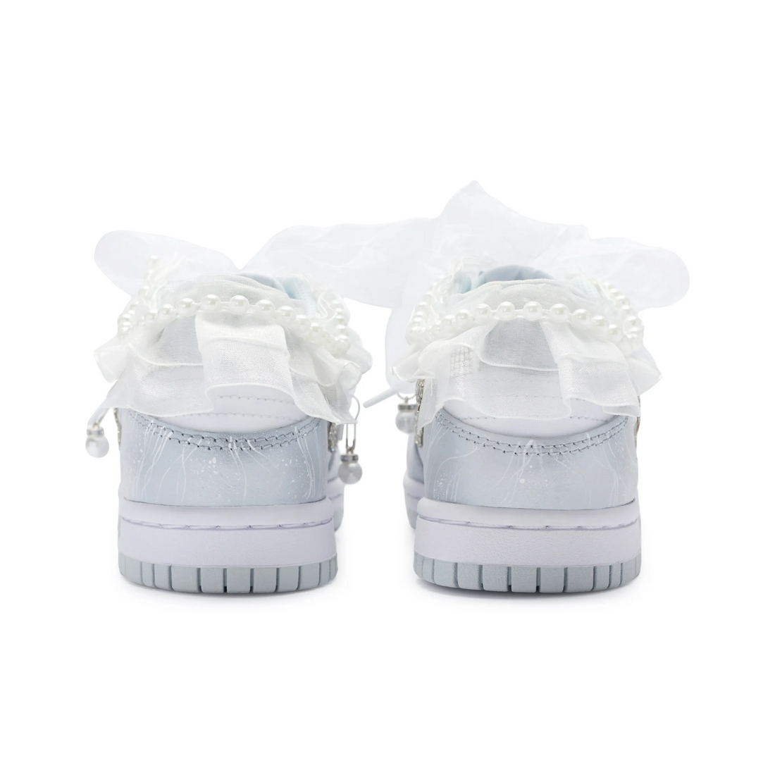 Custom Dunk Light Blue Diamonds Pearl Lace Wedding Shoes