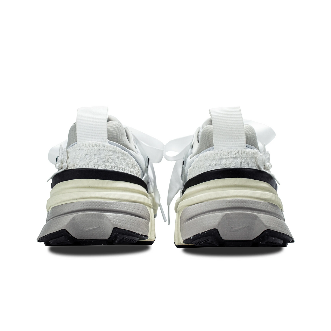 Custom Nike V2K Run Grey White Lace Flowers Pearls Wedding Shoes