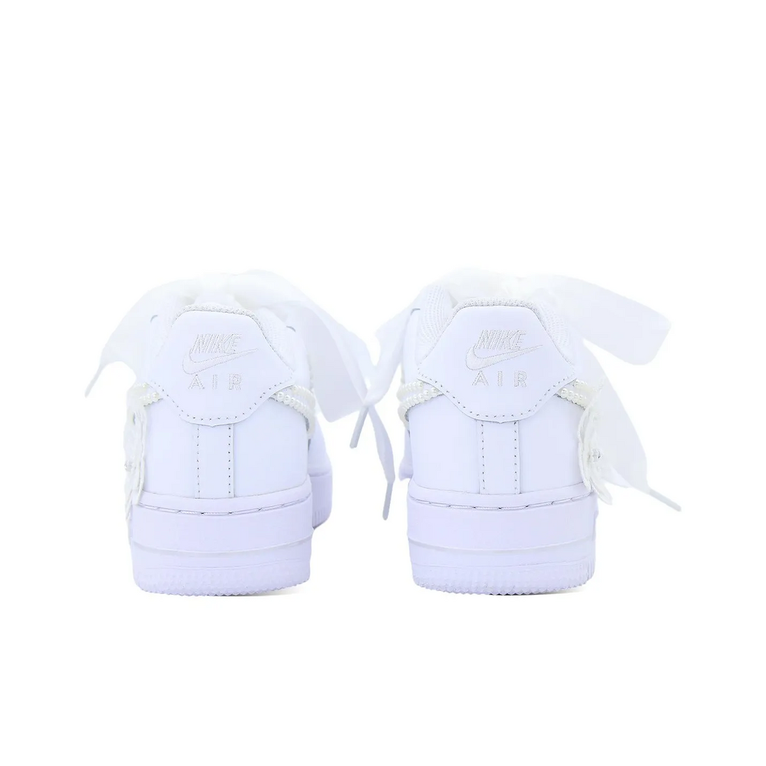 Custom Air Force 1 White Lace Flower Butterfly Pearls Wedding Shoes