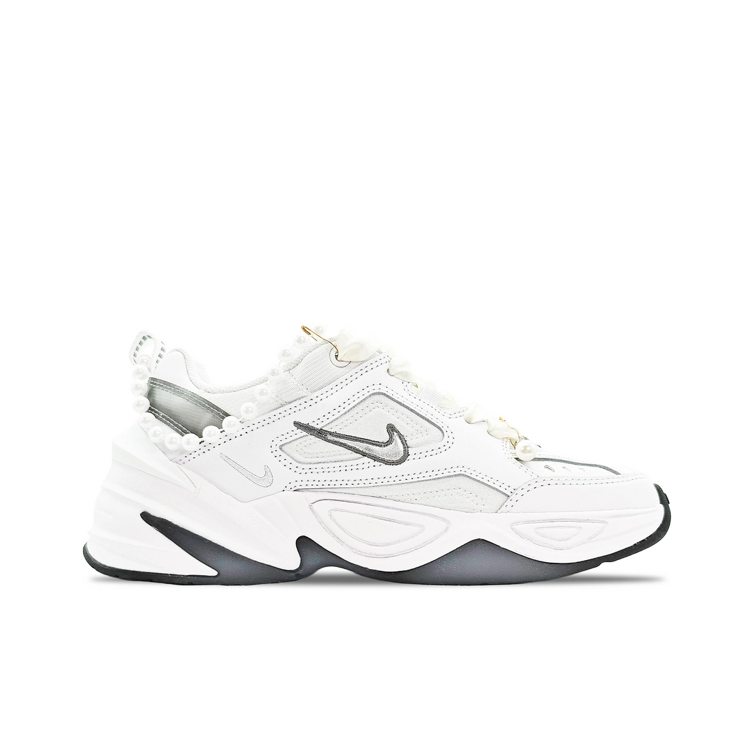 Custom Nike M2K White Pearls Wedding Shoes