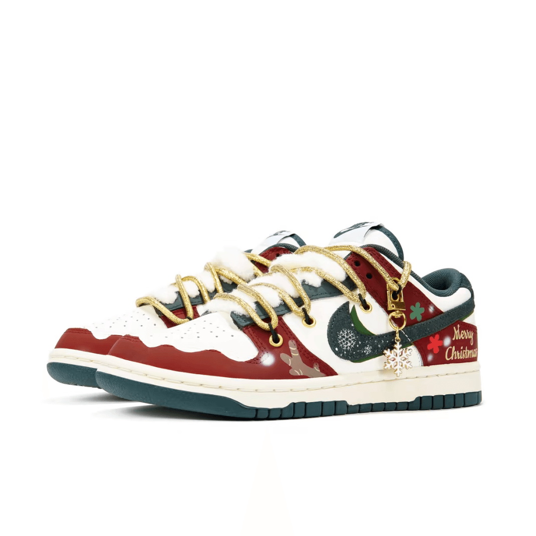 Custom Dunk Christmas Red Dark Green Snowflake Pendant