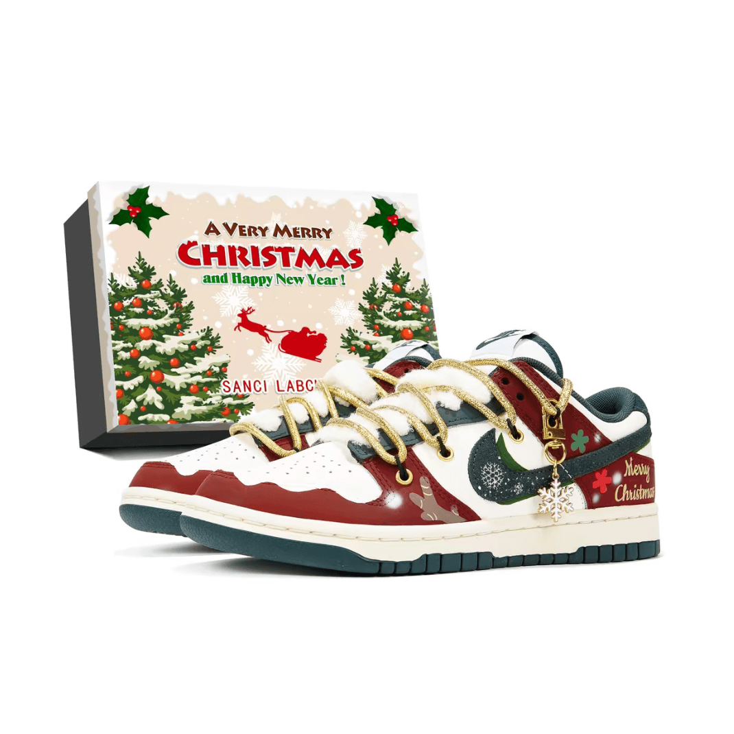 Custom Dunk Christmas Red Dark Green Snowflake Pendant